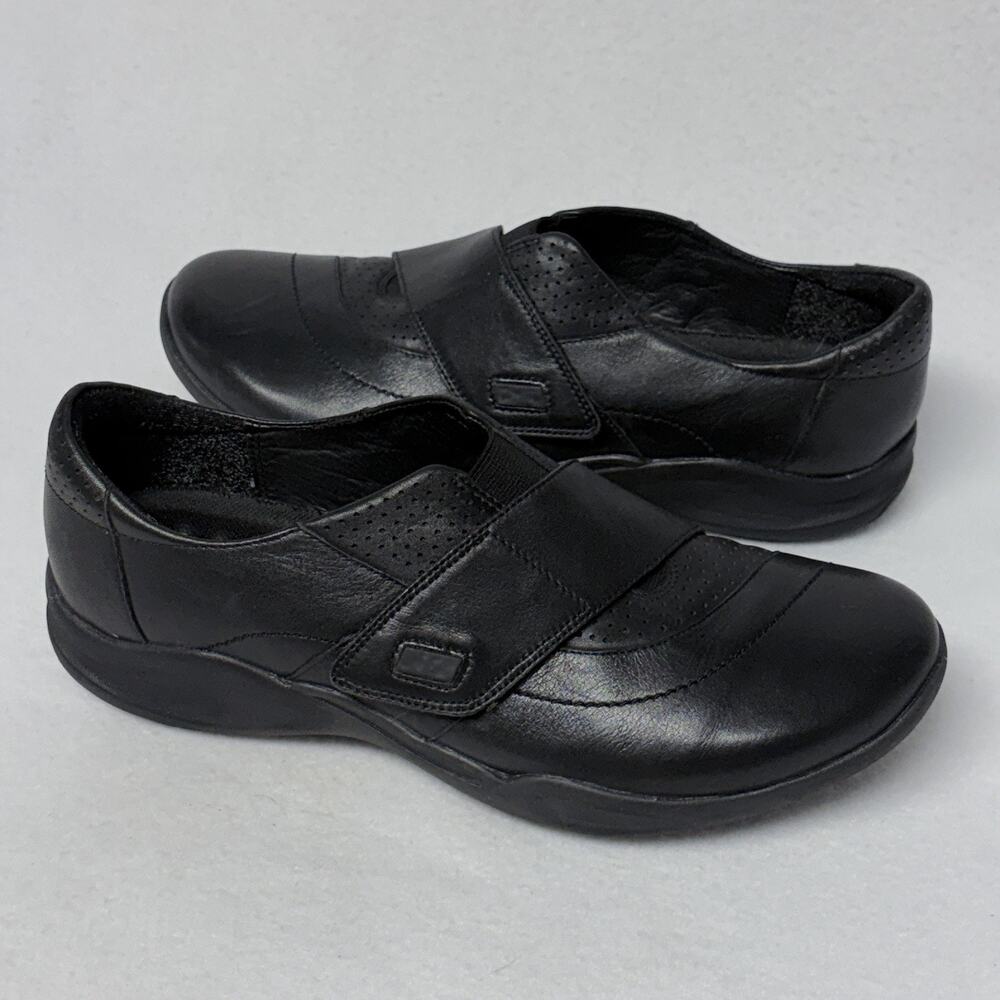 Clarks Wave Walk Womens Shoes Size 9.5 Black Strap Leather Comfort Clogs Loafers